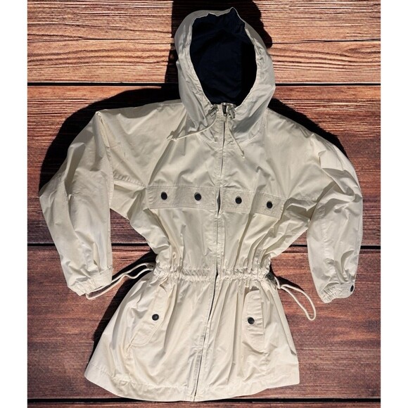 Mulberry Street Women's Jacket M Cream Multiple pockets drawstring waist Hooded - Picture 1 of 12